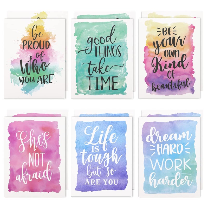 Paper Junkie 2 Pocket Folders - Motivational Quotes & Watercolor Folders with Pockets - Durable Laminated Design for School Supplies & Kids - 12 Pack, 9 x 12 in, Watercolor - Image 1